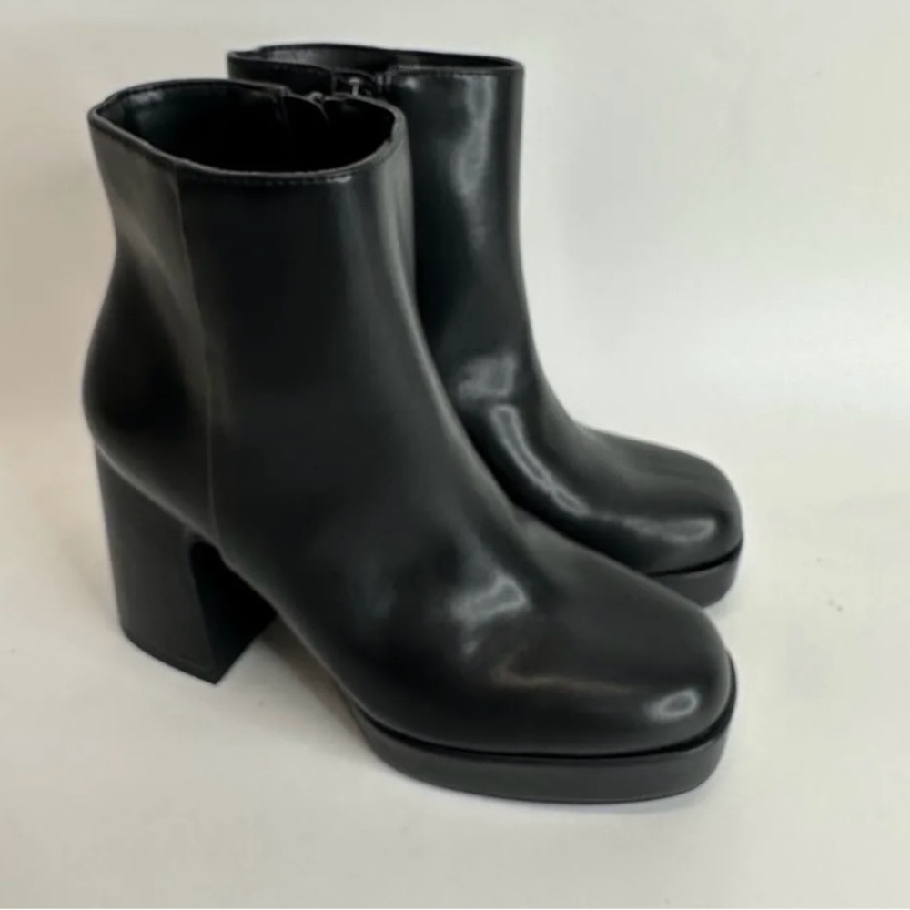 Madden Girl Womens Activatte Ankle Boots Black Square Toe Block Heels Zip 5.5 M